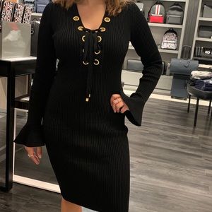 Michael Kors Sweater Lace Up Black Dress
